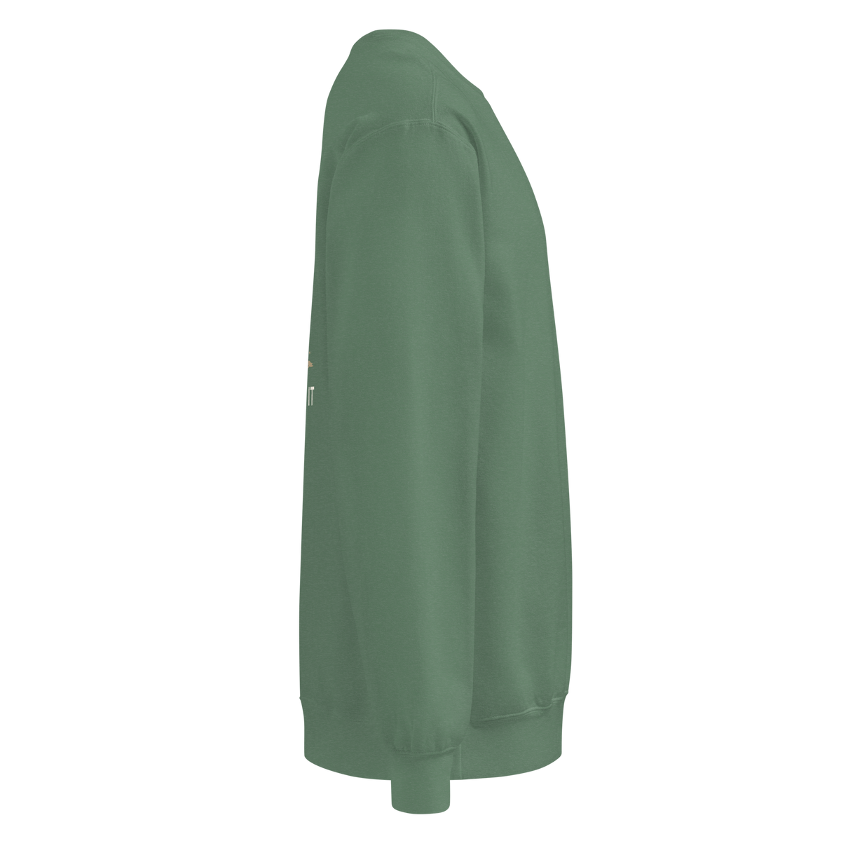 Right-side supplier mockup showing the Light Green crewneck shape and sleeve