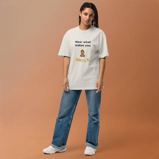 Wear What Makes You Smile Oversized Tee — Faded Bone by By Tee, women's studio model view