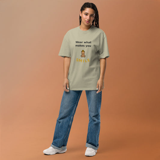 Wear What Makes You Smile Oversized Tee — Faded Eucalyptus by By Tee, women's studio model view