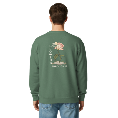 Male-model back supplier mockup of the Light Green rose graphic crewneck