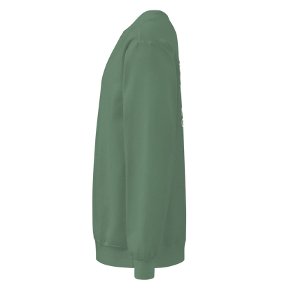 Left-side supplier mockup showing the Light Green crewneck shape and sleeve