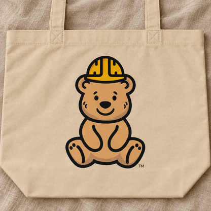 tee bear tote — bear print detail mockup.