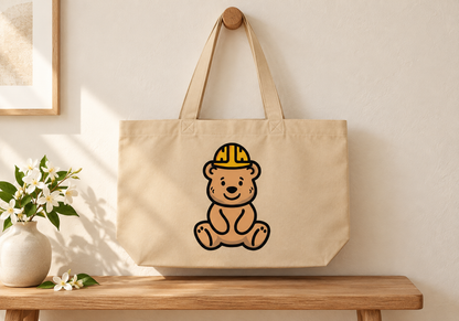 tee bear tote — entryway still life mockup.
