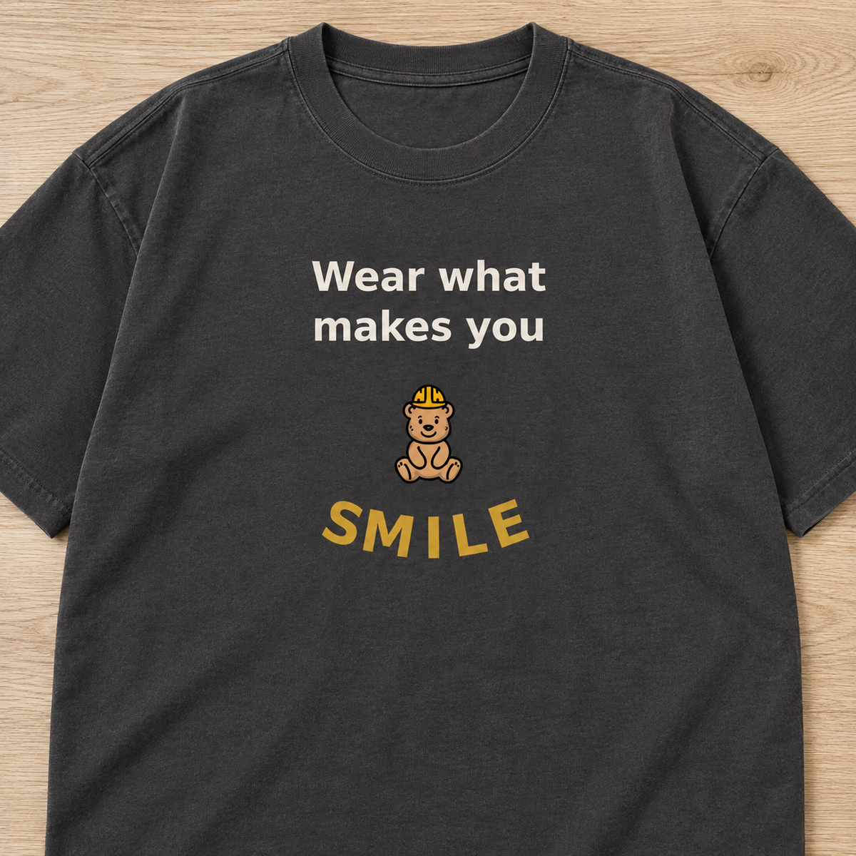wear what makes you smile oversized tee 2 — print detail mockup.