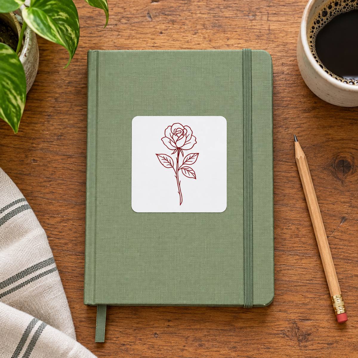 Rose Sticker — front artwork in a lifestyle mockup