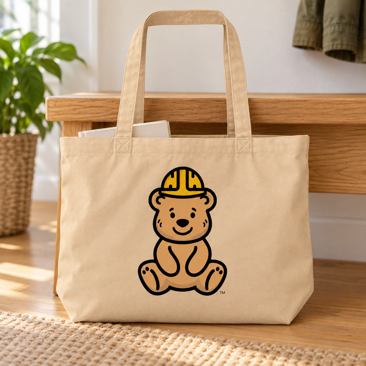 Tee Bear Tote — Oyster — front artwork in a lifestyle mockup