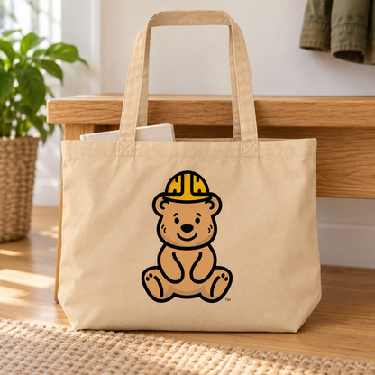 Tee Bear Tote — Oyster — front artwork in a lifestyle mockup