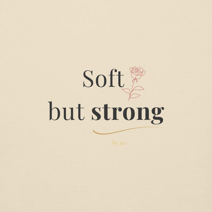 Soft but Strong Premium Crewneck in Bone by By Tee, rose and lettering detail