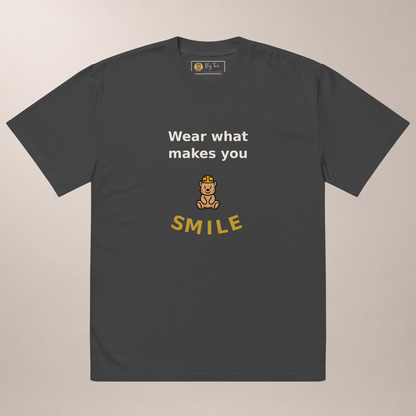 Wear What Makes You Smile Oversized Tee — Faded Black by By Tee, branded front view
