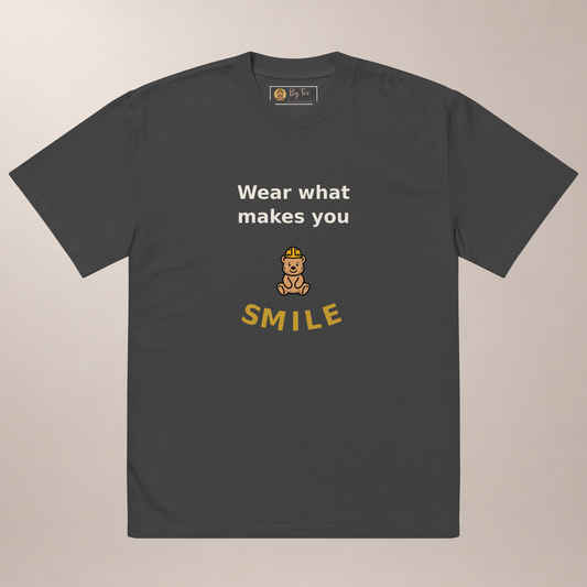 Wear What Makes You Smile Oversized Tee — Faded Black by By Tee, branded front view