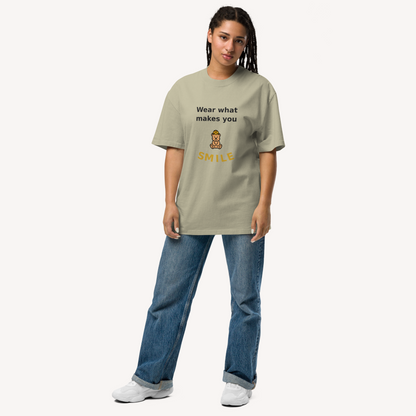Wear What Makes You Smile Oversized Tee - Faded Eucalyptus - front model on off-white background