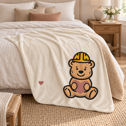 tee bear hug sherpa throw blanket warm cream 50 60 — bedroom styling mockup.