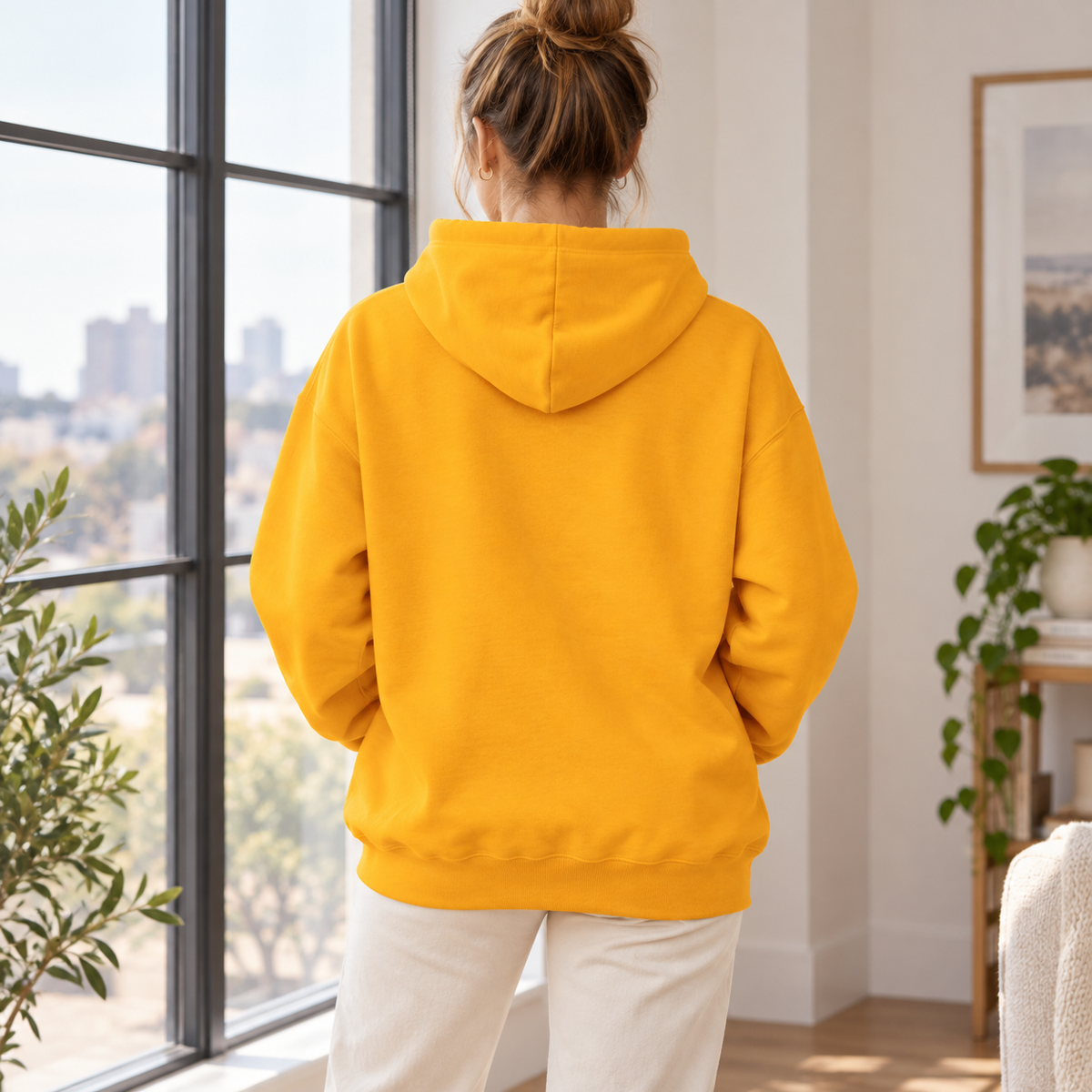 Golden Bear Hug Hoodie — back fit mockup.