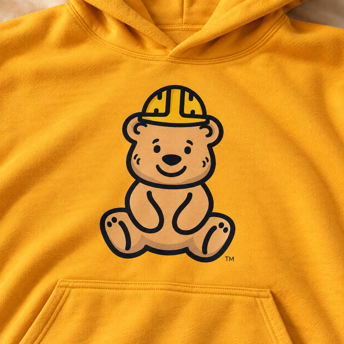Golden Bear Hug Hoodie — bear print detail mockup.
