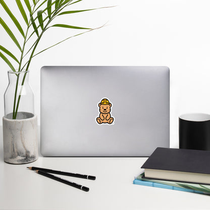 Tee Bear Sticker by By Tee, on a laptop in a neutral workspace with greenery