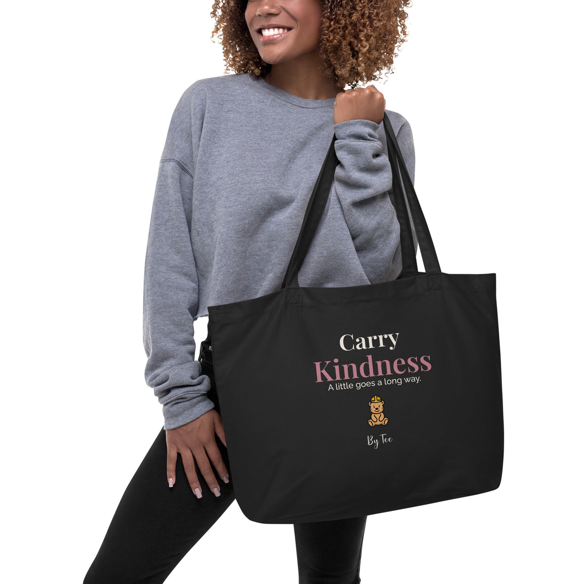 Carry Kindness Tote — Black by By Tee, carrying view