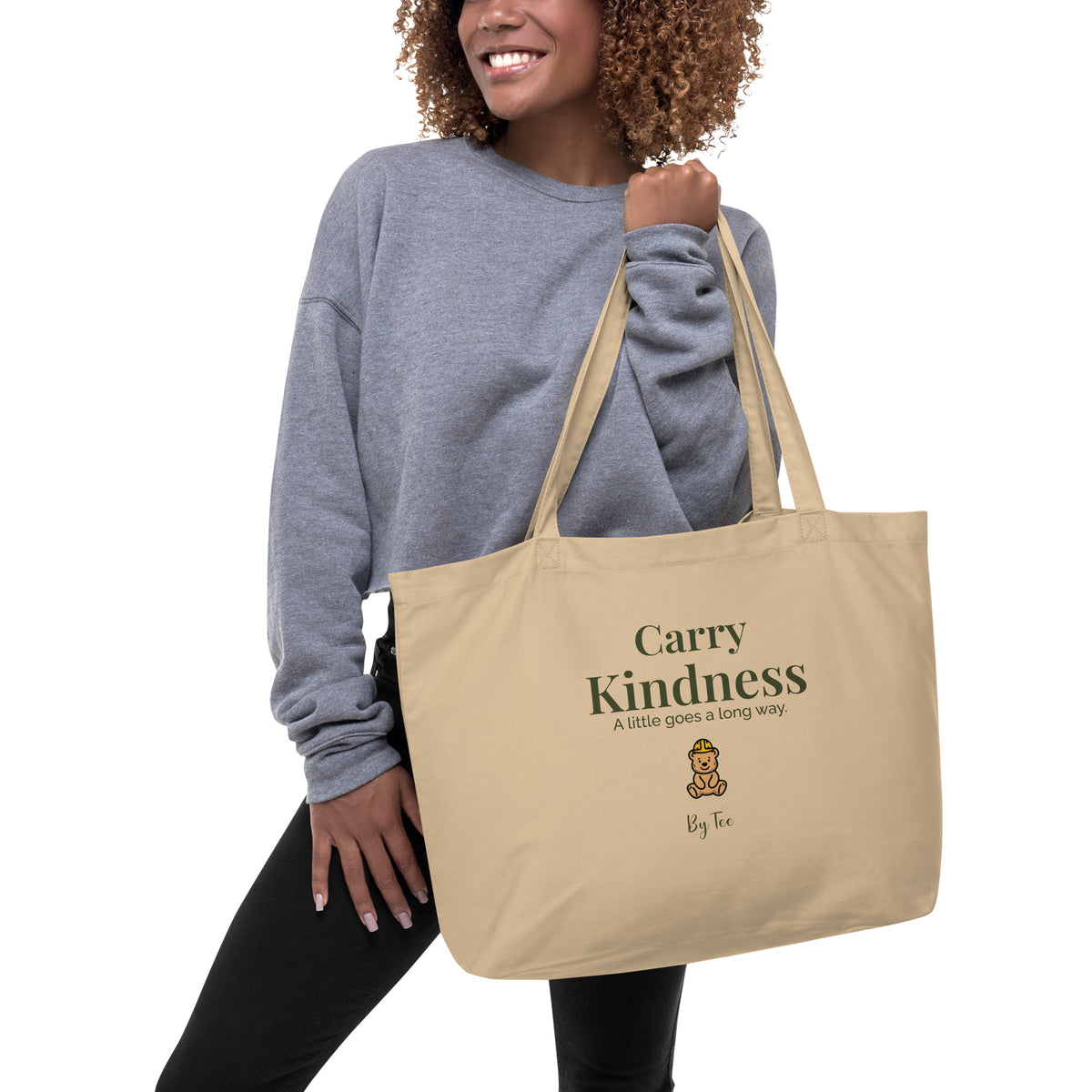 Carry Kindness Tote — Oyster by By Tee, carrying view