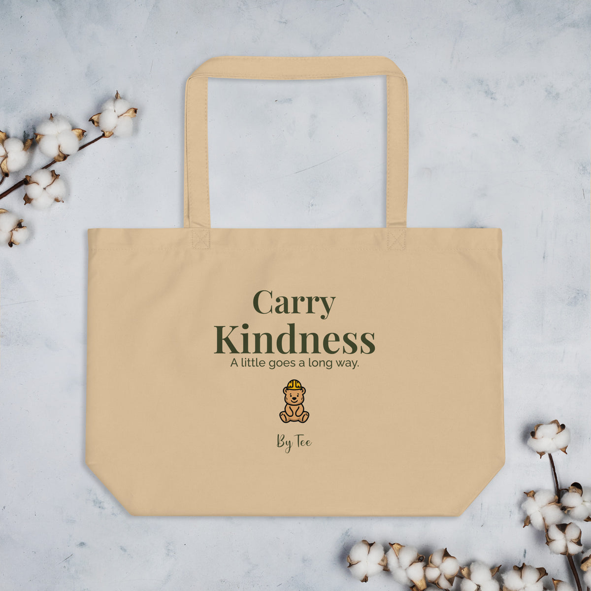 Carry Kindness Tote — Oyster by By Tee, styled flat-lay