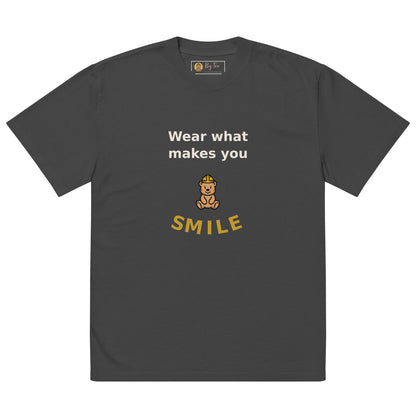 Wear What Makes You Smile Oversized Tee — Faded Black by By Tee, front view on white
