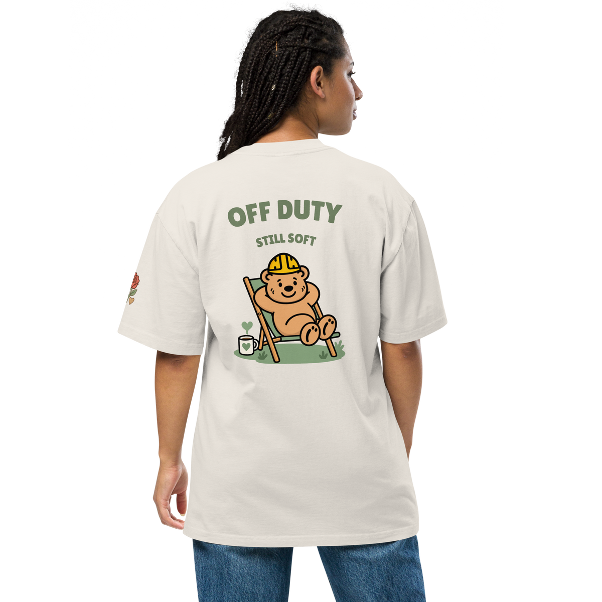 Off Duty Still Soft Oversized Graphic Tee — Faded Bone — back view