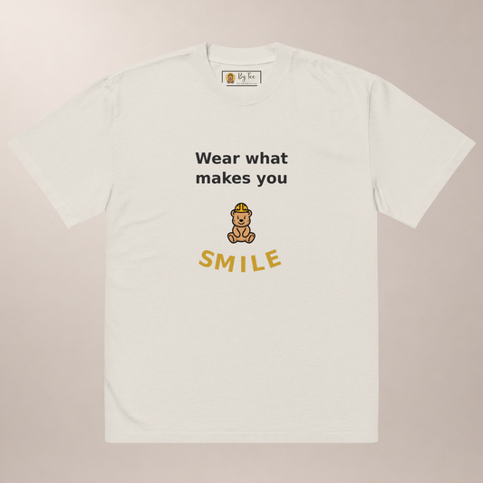 Wear What Makes You Smile Oversized Tee — Faded Bone by By Tee, front view