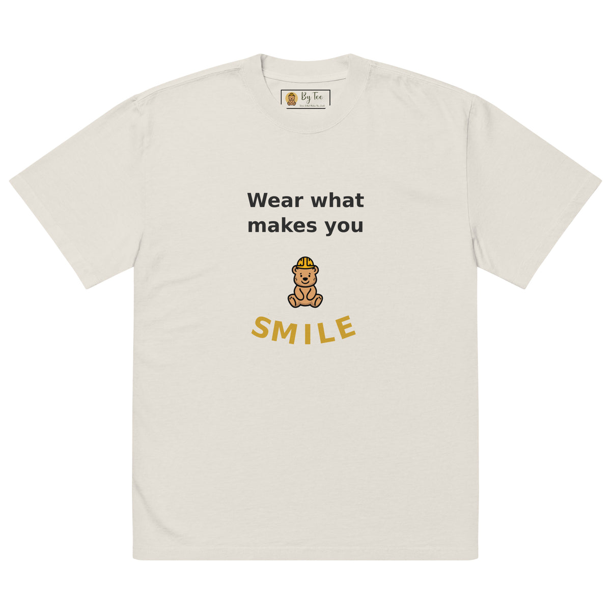 Wear What Makes You Smile Oversized Tee — Faded Bone by By Tee, front view on white