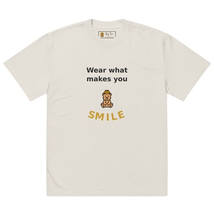 Wear What Makes You Smile Oversized Tee — Faded Bone by By Tee, front view on white