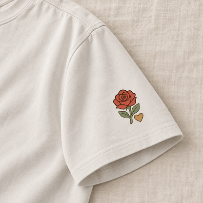 Off Duty Still Soft Oversized Graphic Tee — Faded Bone — rose sleeve detail