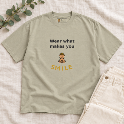 wear what makes you smile oversized tee 1 — outfit flat lay mockup.
