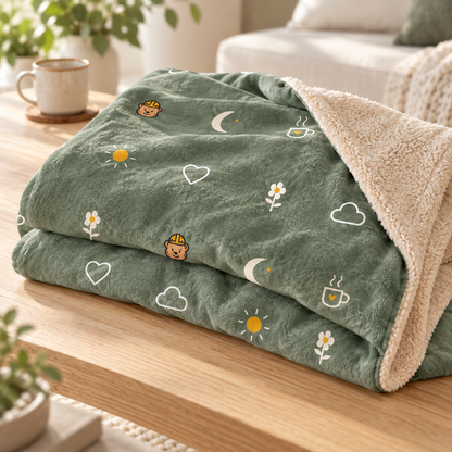 small moments sherpa throw blanket muted sage 50 60 — folded detail mockup.