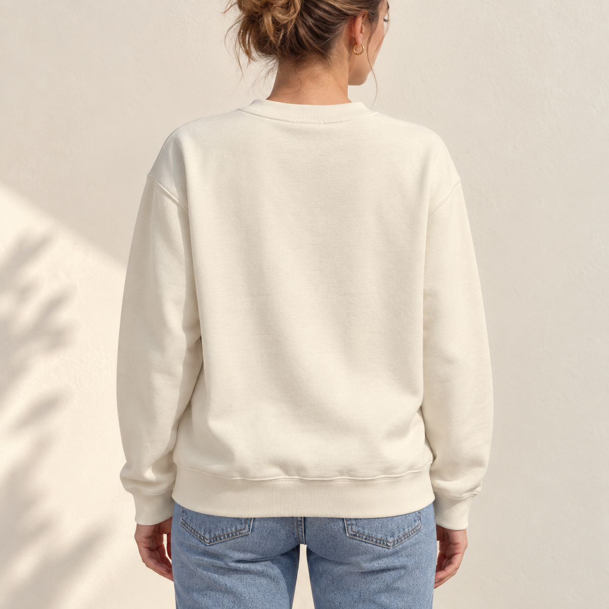 Soft but Strong bone crewneck — back fit mockup.
