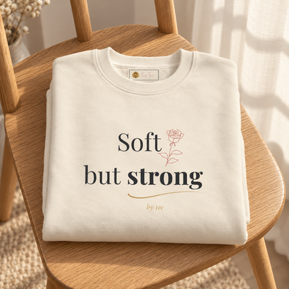 Soft but Strong bone crewneck — folded mockup.