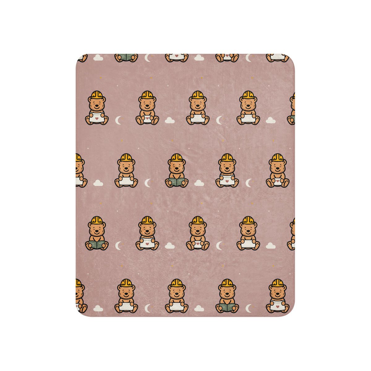 Sleepy Tee Bear Sherpa Throw Blanket — Dusty Blush — full printed front