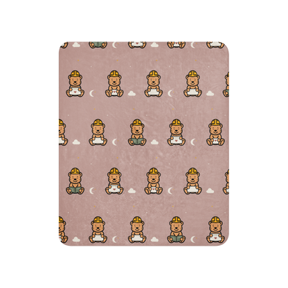 Sleepy Tee Bear Sherpa Throw Blanket — Dusty Blush — full printed front