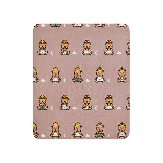 Sleepy Tee Bear Sherpa Throw Blanket — Dusty Blush — full printed front
