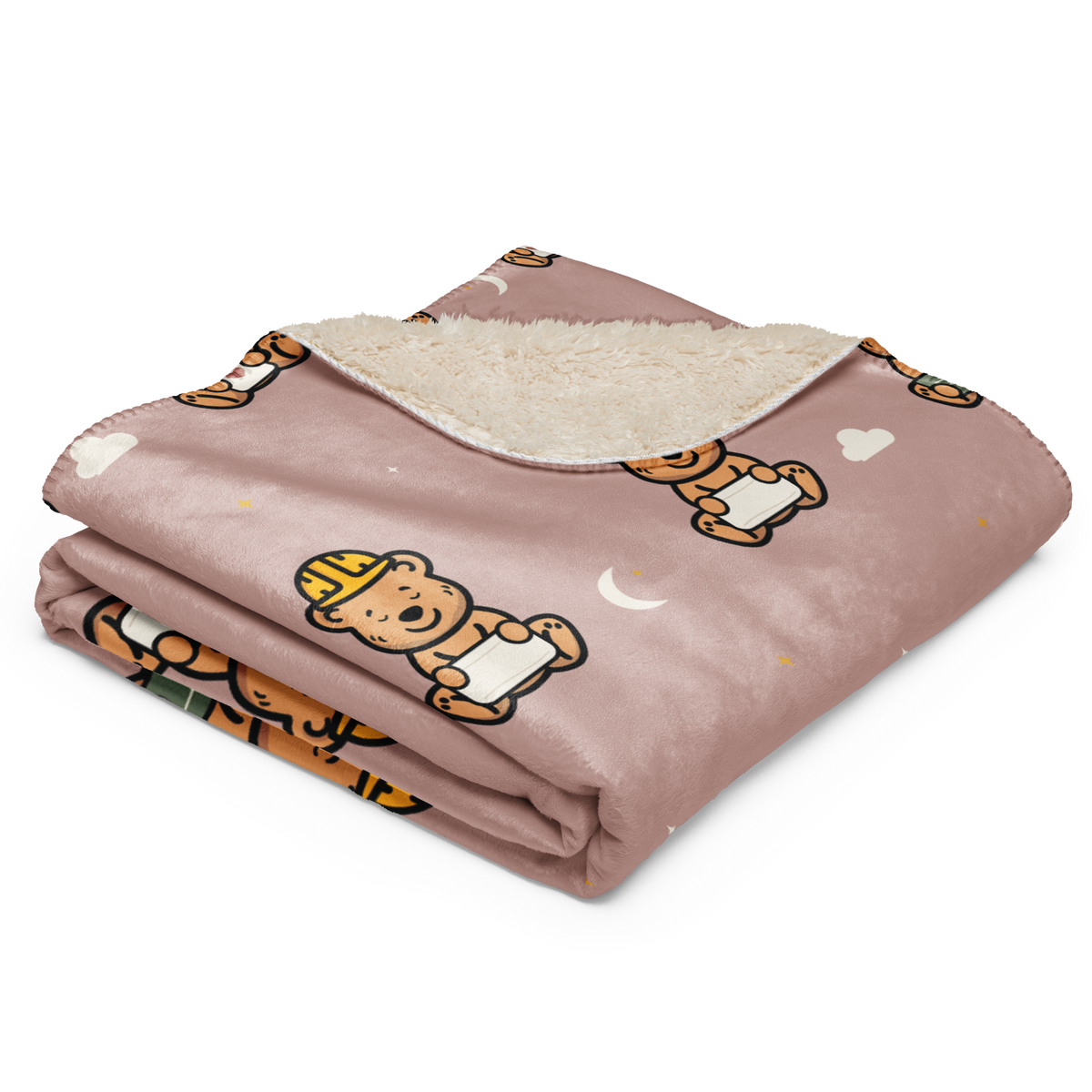 Sleepy Tee Bear Sherpa Throw Blanket — Dusty Blush — folded view