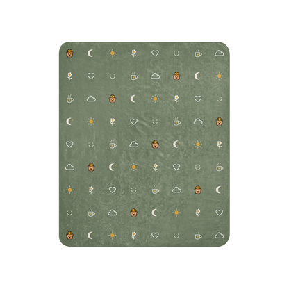 Small Moments Sherpa Throw Blanket — Muted Sage — full printed front