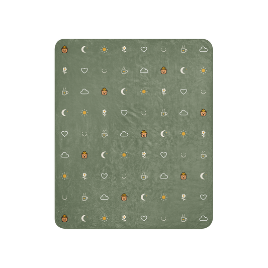 Small Moments Sherpa Throw Blanket — Muted Sage — full printed front