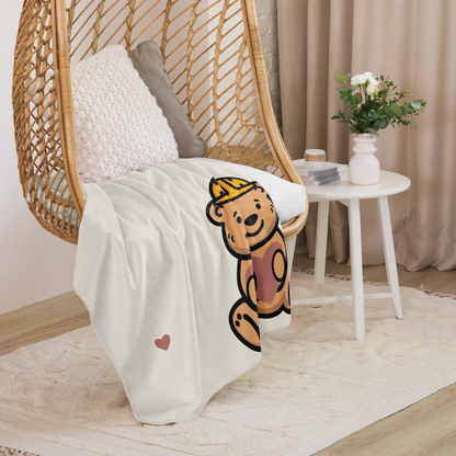 Tee Bear Hug Sherpa Throw Blanket — Warm Cream — draped room view