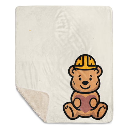 Tee Bear Hug Sherpa Throw Blanket — Warm Cream — printed front with the sherpa reverse turned back