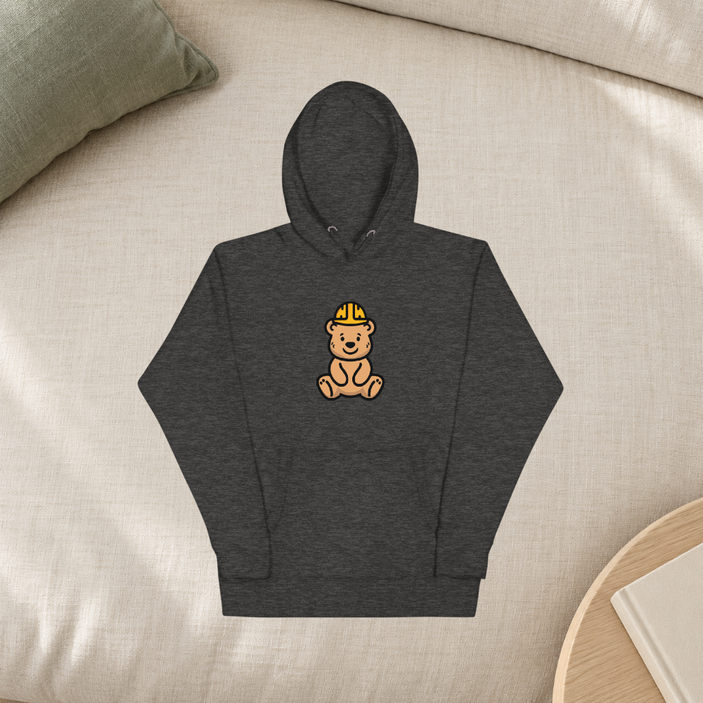 Charcoal Everyday Hoodie in a cream linen lifestyle flatlay mockup