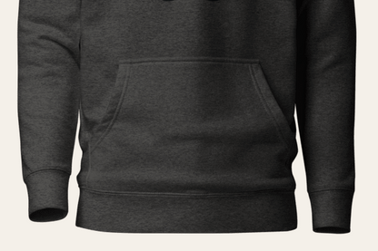 Kangaroo pocket, ribbed cuff and hem detail of the Charcoal Everyday Hoodie
