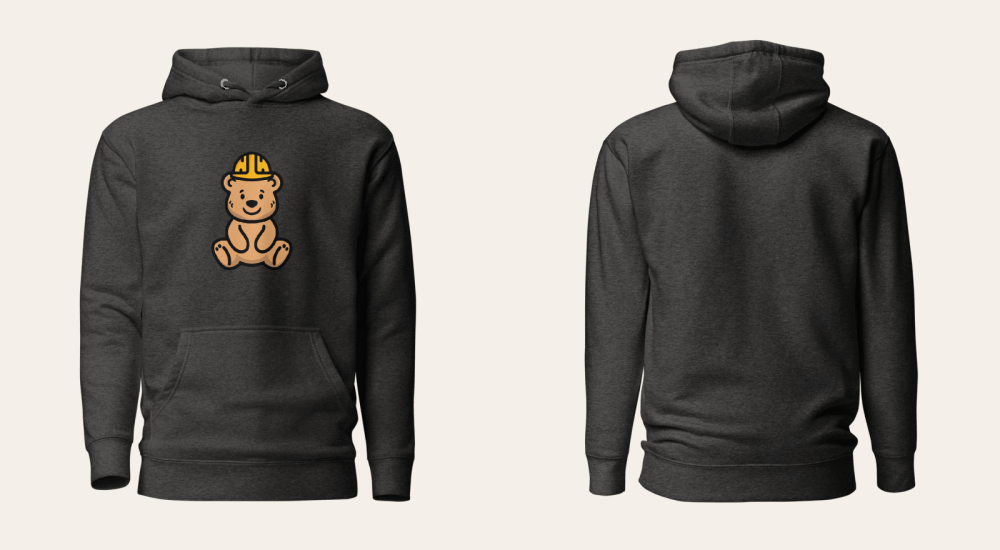 Front and unprinted back overview of the Charcoal Everyday Hoodie