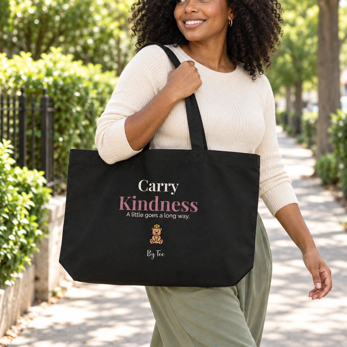 carry kindness tote 1 — sidewalk carry mockup.
