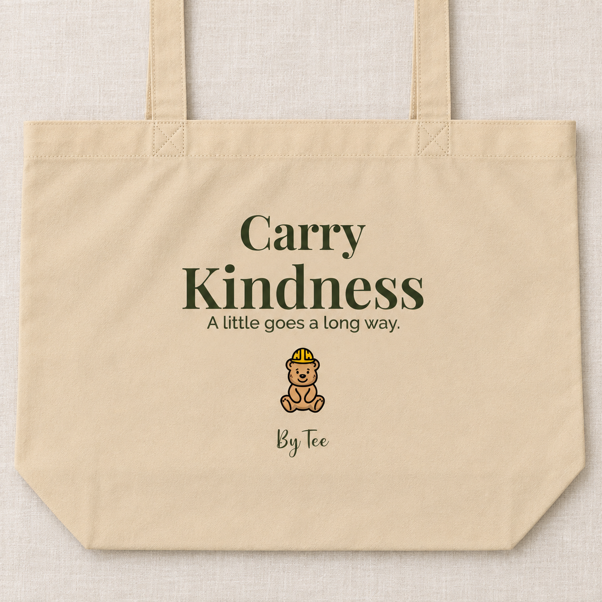 carry kindness tote — artwork detail mockup.