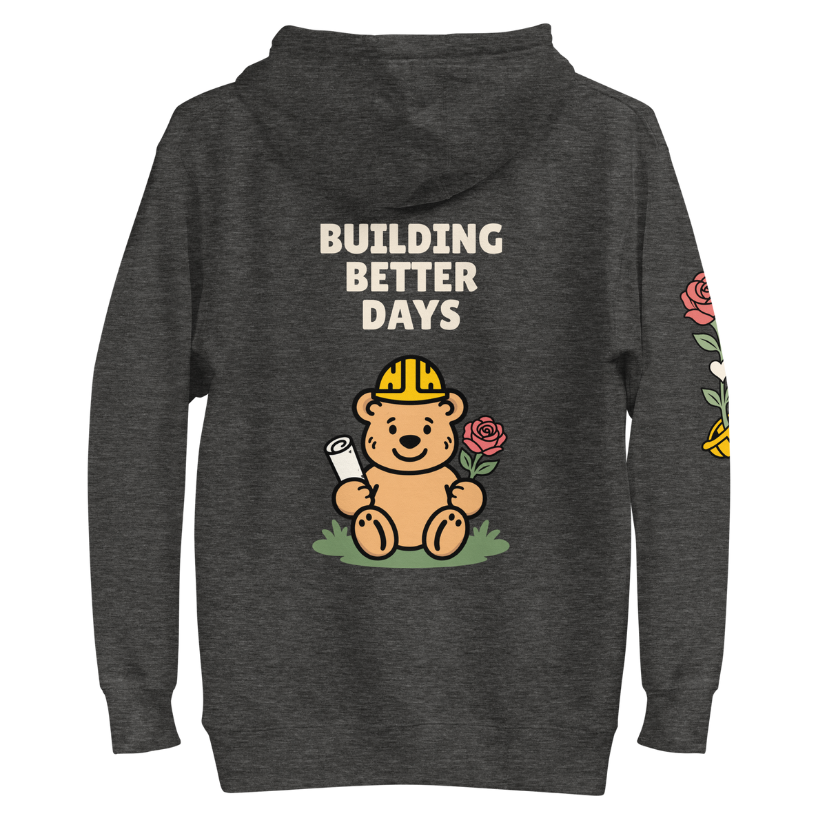 Better Days Rose Graphic Hoodie — Charcoal Heather — back view