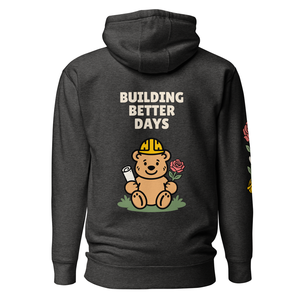 Better Days Rose Graphic Hoodie — Charcoal Heather — back view