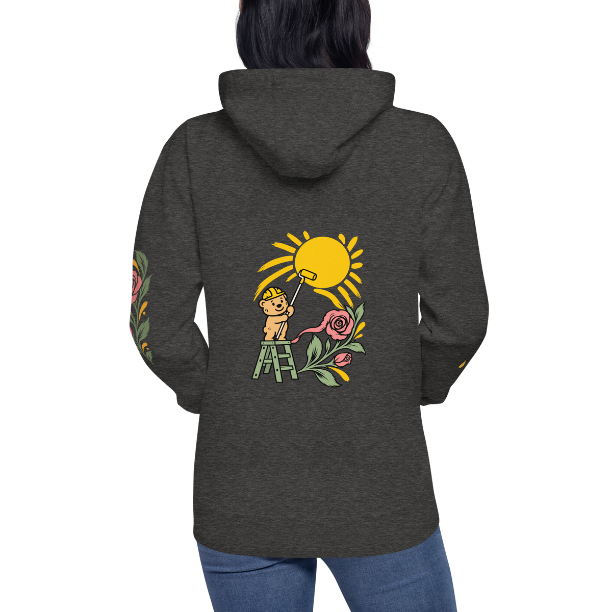 Making Room Rose & Sun Graphic Hoodie — Charcoal Heather — back view