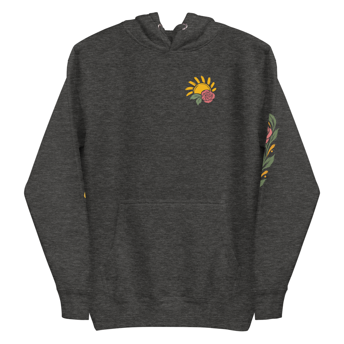 Making Room Rose & Sun Graphic Hoodie — Charcoal Heather — front view