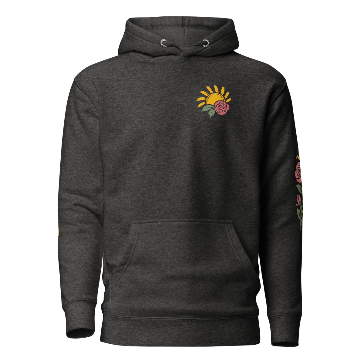 Making Room Rose & Sun Graphic Hoodie — Charcoal Heather — front view